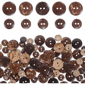 Coconut Shell Buttons, 100 Pcs 2 Holes Coconut Buttons Set, 50Pcs 1/2 Inch (12.5mm) + 50Pcs 3/4 Inch (20mm) Brown Button for DIY Crafts Shirt Sewing Handmade Scrapbooking