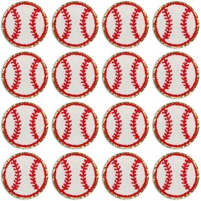 16Pcs Baseball Patch Chenille Patches Gold Edges Baseball Iron On Patches Sports Embroidery Softball Applique Patches for Clothing Jackets Backpacks Jeans Hats