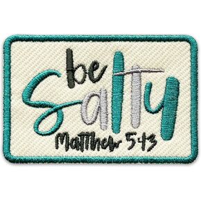 Be Salty Embroidered Patch Christian Religious Embroidery Patches Matthew 5:13 Scripture Bible Verse Sew On Iron On Cross Jesus Faith Patch for Clothes Backpacks Hats Jackets 3x2 Inches