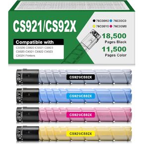 Remanufactured CS92X CS921 Toner Cartridges Replacement for 76C00K0 76C00C0 76C00M0 76C00Y0 for Lexmark CS92X CS920 CS923 CX920 CX921 CX922 CX923 CX924 Printer(4 Pack, Black Cyan Magenta Yellow)