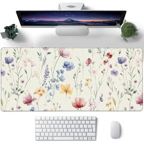 Desk Pad, Watercolor Floral Flowers Leaves XXL Gaming Mouse Pad with Stitched Edges,Non-Slip Waterproof Rubber Base Large Desk Mat for Keyboard and Mouse 35.4"x15.7"