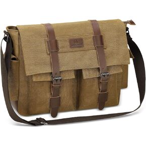Canvas Crossbody Bag for Men and Women, Vintage Shoulder Bag with Multiple Pockets and Adjustable Strap, Fits 13 Inch Laptops, Black