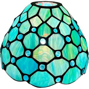 Capulina Tiffany Lamp Shade 7 Inches Wide Accessories Replacement Seagrass Blue Beads Style Stained Glass Lampshade for Hanging Lamp Pendant Light Chandelier Wall Sconces Accent Lamp