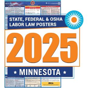2025 Minnesota Labor Law Poster- State, Federal, OSHA Compliant- Workplace Required Posting for Employees- English Employment Poster- UV Laminated Waterproof- 26" x 39.5"- English