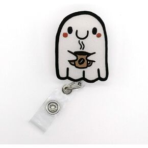 Halloween Ghost with Pumpkin Badge Reel, Nurse Badge Reels, ID Badge Holder, Interchangeable ID Badge Reel, Nurse, Retractable Badge