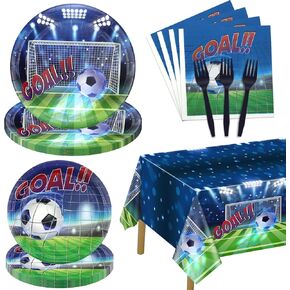 Soccer Party Decorations Plates Napkins Set, 81 Pieces Soccer Birthday Party Decorations with Paper Plates Napkins Forks Soccer Tablecloth for Men Boys Birthday Soccer Theme Party Game Day Supplies
