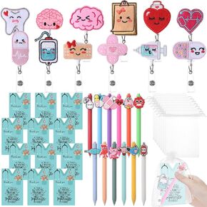 Geyoga 60 Pcs Nurse Gifts Bulk Nurses Appreciation Gifts Including Badge Holders Retractable Badge Scrolls, Appreciation Cards, Storage Bags, Soft Gel Accessories