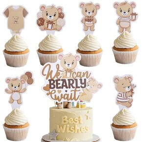 We Can Bearly Wait Cake Topper with Cupcake Toppers for Bear Baby Shower Decorations