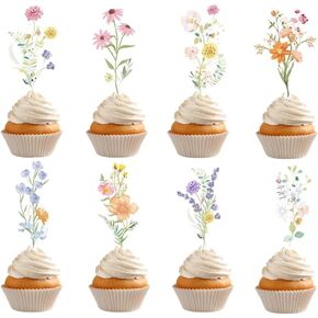 Wildflower Cupcake Cake Toppers,36pcs Baby in Bloom Cake Decorations for Baby Shower Floral Birthday Party Decorations