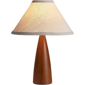 15.8'' Modern Farmhouse Table Lamp for Living Room Bedroom Office,Red Solid Wood Vintage Desk Lamp Rustic Nightstand Bedside Table Lamp with Linen Shades Beige E26 Bulb