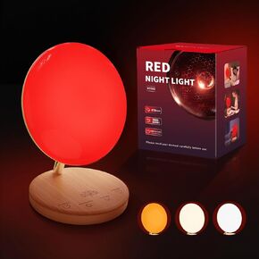 Red Therapy Night Light for Sleep Aid, Baby Nursery & Bedrooms - 670nm Bedside Lamp with Timer/Dimmer, Amber Light & Daylight Modes