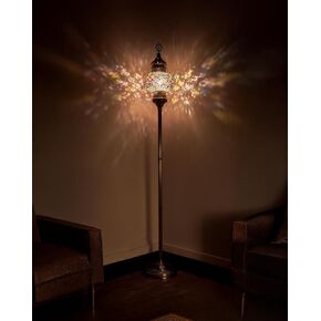 DEMMEX Biggest Size 10" Globe Turkish Moroccan Mosaic Floor Lamp, Bohemian Colorful Mosaic Glass Exotic Oriental Floor Lamp, Antique Brass Color Metal Body, 5.5ft Height, Handmade (Multicolored)