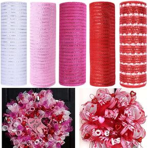 5 Rolls Halloween Mesh Ribbon for Wreath, 10 Inch x 30FT Per Roll Metallic Foil Deco Mesh Rolls Orange Purple Black Stripe Decorative Mesh for Fall Thanksgiving Halloween Home Party Decor