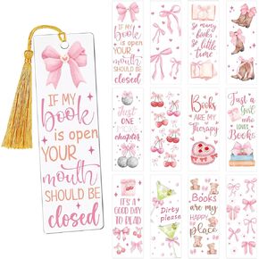 UV DTF Bookmark Wraps - 24 Sheets Bow Acrylic Bookmark Blanks Sticker, Conquette UV DTF Transfer Stickers, Pink Bow & Book Design for Book Lover DIY Projects