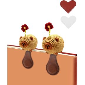 Crochet Magnetic Bookmarks Cute Clip for Reading Gifts for Women Kids Teachers Book Lovers Club Handmade Book Marker for Bookshelf Decor Unique Birthday Gift for Sister Friend (Capybara)