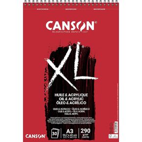CANSON XL Oil & Acrylic 290gsm A3 Paper, Heavyweight, Spiral Pad Short Side, 30 Sheets, Ideal for Professional Artists & Students