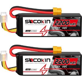 4S Lipo Battery 2200mAh 14.8V 50C 4 Cell Lipo Batteries with XT60 Plug Soft Case RC Battery for 60mm-70mm EDF Jet 1000mm-1500mm Plane RC Car Boat Truck Heli Airplane Quadcopter(2 Pack)
