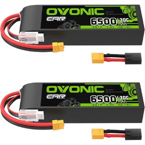 OVONIC 2S LiPo Battery 6500mAh 7.4V 130C RC Battery with XT60 to TRA Connector