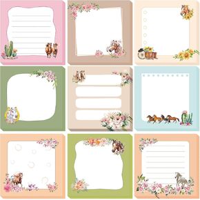 Horse Gifts for Women Sticky Notes - 9 PCS Aesthetic Flower Adhesive Memo Pads to Do List Notepads Office School Study Supplies for Teacher Students Staff Horse Lover 3x3 Inches