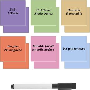 60 Pcs Reusable Magnetic Sticky Notes 3×3 Inch Dry Erase Magnet Labels with 1 Marker Post Memos for Whiteboard Locker Cabinet Door Fridge Office Classroom Supplies