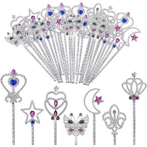 42PCS Metal Magic Dress Up Princess Wand Set with 7 Different Shapes Colors Girl Dress Up Game Princess Costume Cosplay Fairy Wand Costume Accessory
