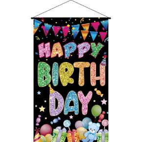 19.7 x 11.8 Inches Happy Birthday Sign Banner, Colorful Hanging Door Wall Banner Hanger Decorations, Photo Booth Backdrop for Kids Girls Boys Bday Party Supplies, Baby Shower, Indoor Outdoor Decor