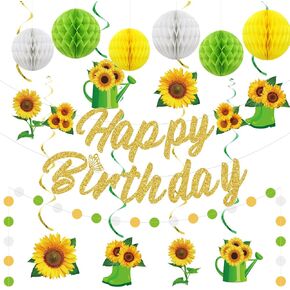 Sunflower Birthday Party Decorations, Yellow Green Birthday Decorations Inlcudes Sunflower Banner Honeycomb Balls Hanging Swirls for Party Supplies