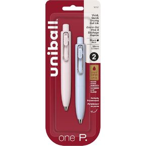 uni one P Retractable Gel Pens, Micro Point (0.5mm), Peach and Soda Barrels, Black Ink, 2 Pack