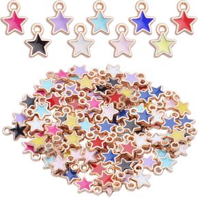 Aylifu 100pcs Gold Plated Enamel Star Charms Mini Stars Pendants Mixed Color Star Charms for Jewelry Making Arts Crafting,9 Colors,6 * 8mm
