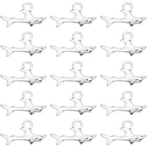 SUNNYCLUE 1 Box 80Pcs Shark Charms Bulk Antique Silver Fish Charms Alloy Metal Tibetan Mini Ocean Sea Sharks Animals Summer Charm for Jewelry Making Charms Women DIY Necklaces Earrings Bracelets