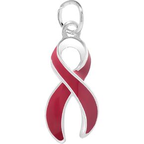 2 Pack Large Burgundy Ribbon Awareness Charms - Burgundy Ribbon Shaped Charms for Multiple Myleoma, Sickle Cell Anemia, Meningitis, Jewelry Making, Bracelet Parts and More!