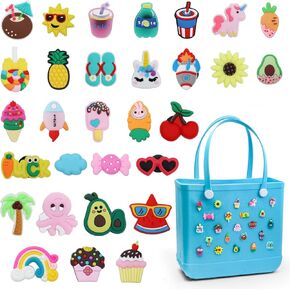 30pcs Beach Charms for Bogg Bag, DIY Accessories Summer Fruit Beach Cute Decoration Bag Charms for Bogg Bag Rubber Tote Beach Bags green