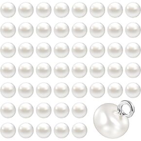 50PCS 10mm Pearl Buttons with Shank for Clothes, Round Pearl Buttons Decorative Button with Shank for Wedding Dresses, Sewing, Shirts, Jewelry Decorations, DIY Crafts(3 mm Hole)