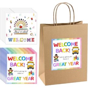 48pcs Back to School Sticker Labels 4" Welcome Stickers Paper Present Tags Stickers for Gift Bags First Day of School Label Stickers Welcome Bags Decoration Back to School Teacher Supplies