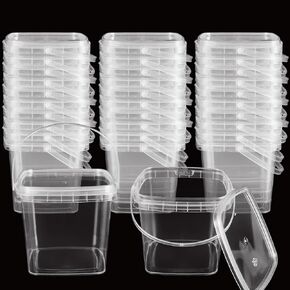 50PCS 10oz Slime Containers with Lids, Plastic Clear Slime Storage Bucket Containers with Lids and Handles Small Toy Storage Case for DIY Slime Making Food Beauty Products