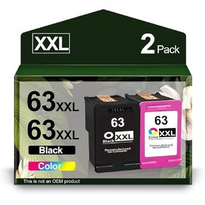 63XXL Ink Cartridges Black and Color Combo Pack Replacement for HP 63 63XL Ink Use with OfficeJet 3830 4650 4655 5255 5258 5200 Envy 4510 4520 DeskJet 1110 3630 Printer(1 Black, 1 Tri-Color)
