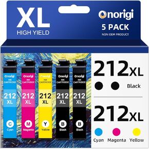 212XL Remanufactured Ink Cartridge Replacement for 212 T212XL 212XL Ink Cartridges for Printer XP-4100 XP-4105 WF-2830 WF-2850 (5 Pack)