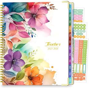 Teacher Planner 2025-2026, Aug 2025-Jul 2026 Academic Year, 8.5" x 11" Lesson Planner Book for Teacher Calendar, Spiral Bound Planners, Planning Stickers, Colorful Monthly Tabs, Checkered