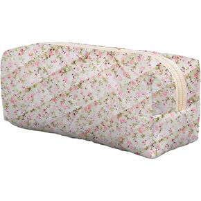 Cute Quilted Pencil Case for Girls Women, Aesthetic Small Floral Pencil Pouch,Slim Soft Pencil Bag for School Supplies Makeup Pouch for School & Daily Use(blue floral)