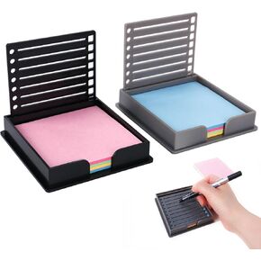 2Pcs Sticky Note Holder with 3x3in Post It Notes, Post it Note Holder with Stencil, for Precision Planning and Organization, for Office and Home
