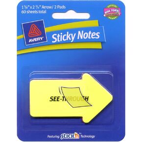 Avery Sticky Notes, See-Through, Arrow, 1.62 x 2.75 Inches, Yellow and Magenta, 2 Pads, 30-Arrows/Color, 60 Sheets