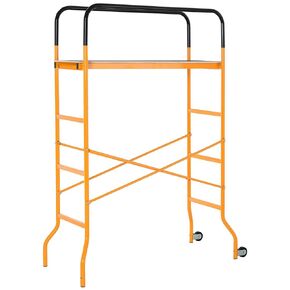 HOMCOM 4-Step Steel 4.6 x 2 x 6 ft. Scaffold 2 Wheels Free Moving for Indoor & Outdoor Decoration Anti-Skid, 440 Pound Capacity