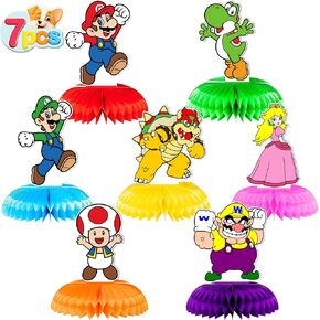 Mario Birthday Party Supplies, 7Pcs Honeycomb Centerpieces for Mario Party Decorations, Double Sided Table Decorations Centerpieces Party Favors