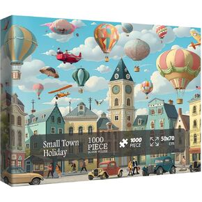Vintage City Holiday Puzzles for Adults 1000 Pieces, Europe Cozy Time Scene Jigsaw Puzzles, Funny Art Puzzles