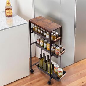Slim Laundry Small Rolling Cart Organizer with Wood Top, 5 Tier Rolling Storage Cart with Pull-Out Drawers, Metal Narrow Bathroom Storage, Narrow Kitchen Rolling Cart(Black) in Kuwait