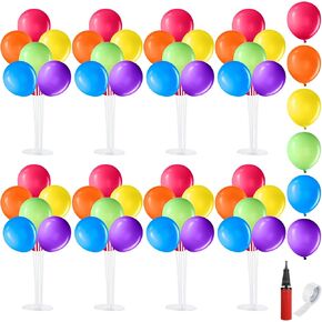 8 Set Balloon Stands for Table Centerpieces with Base Rainbow Balloon Party Decorations for Birthday Fiesta Carnival Baby Shower Wedding Engagement Party