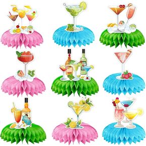 9 Pack Margarita Party Honeycomb Centerpieces Birthday Decorations, Mexican Fiesta Carnival Cinco De Mayo Margs & Matrimony Bachelorette Cocktail Martini Themed Party Table Centerpieces Decor