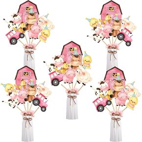 Farm Animal Centerpiece Sticks Pink for Farm Themed Party Table Toppers Barnyard Party Decorations for Girls Baby Shower Birthday Party - 24 Pcs