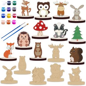 12 Pcs Woodland Animals Wooden Animal Cutout Shapes Woodland Animals Wood Painting Craft Kits Woodland Creatures Wood Table Centerpieces for Woodland Camp Party Supplies