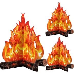 Boao 3 Set Fake Fire Artificial Fake Flame Camping Decoration 3D Cardboard Camp Fire for Camping Bachelorette Christmas Party, 16 x 13 Inch(Red Orange)